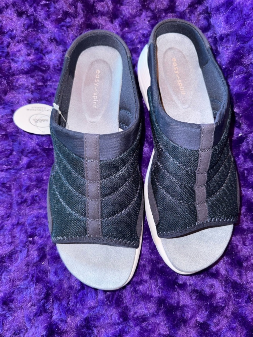 Easy Spirit Black Slip-On Mules with Gray Footbed